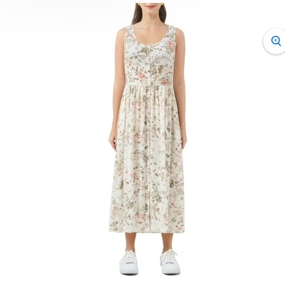 FRYE Floral Sleeveless Button Front Maxi Dress White Pink Green Size Large - Picture 6 of 11